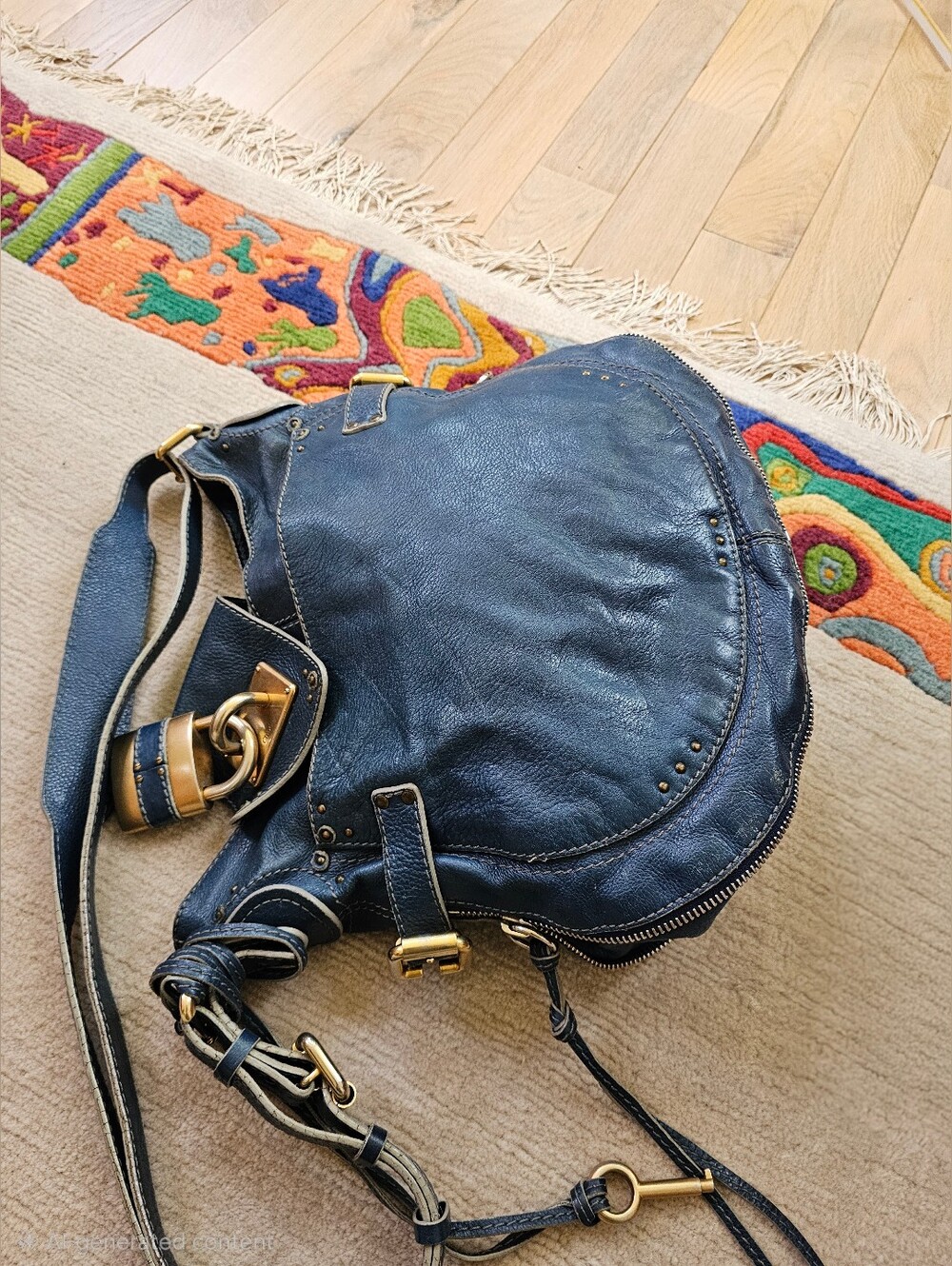Authentic Chloe Paddington Shoulder Bag Lock/Key Beautiful Blue Leather! - Picture 10 of 14
